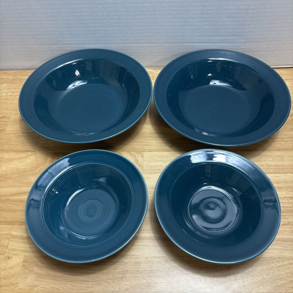 Set 4 Homer Laughlin China blows 2 large 2 small Teal, Juniper Green Color